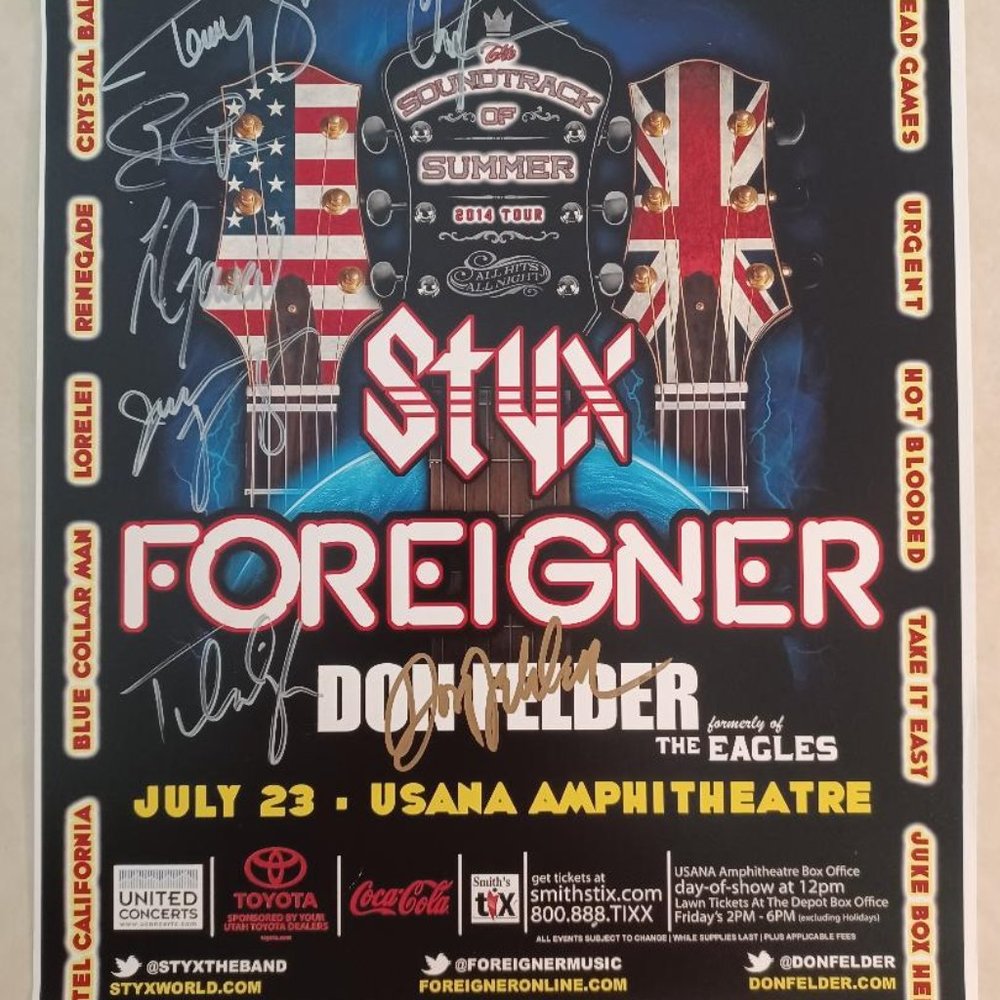 2014 STYX AND FOREIGNER SIGNED Concert Tour Poster REPRODUCTION (RP)